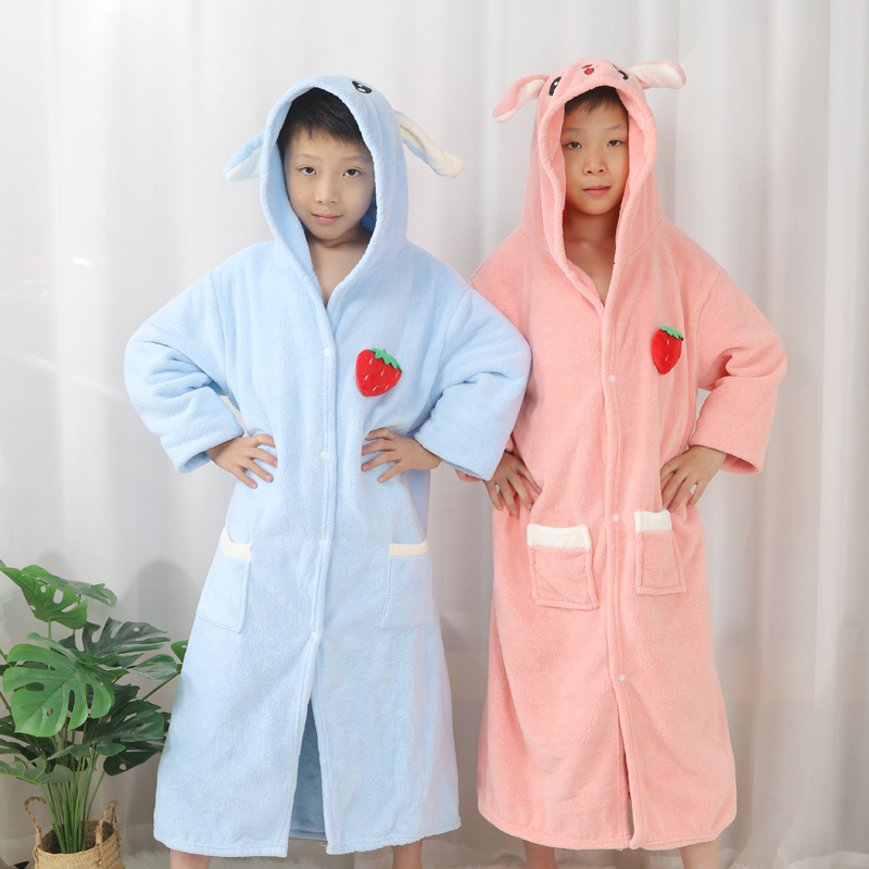 儿童浴袍长袖可穿式连帽洗澡冬季加厚男女专用居家比全棉吸水浴巾