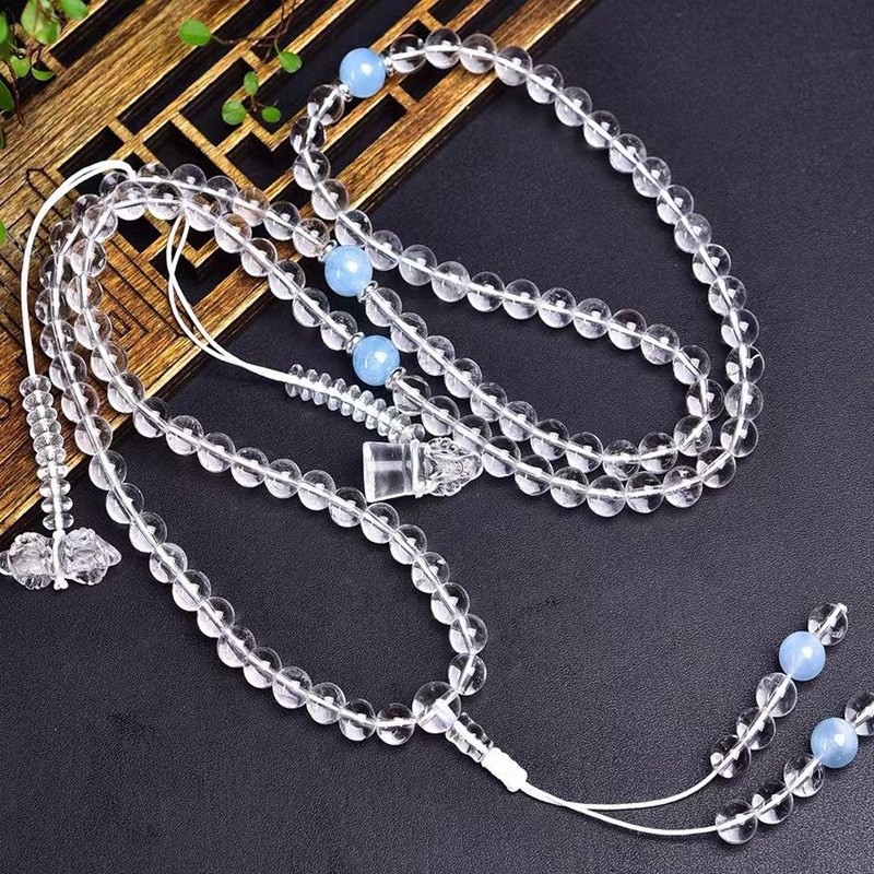 天然白水晶佛珠 108颗手持佛珠 男女款手链项链 斜挎链饰品