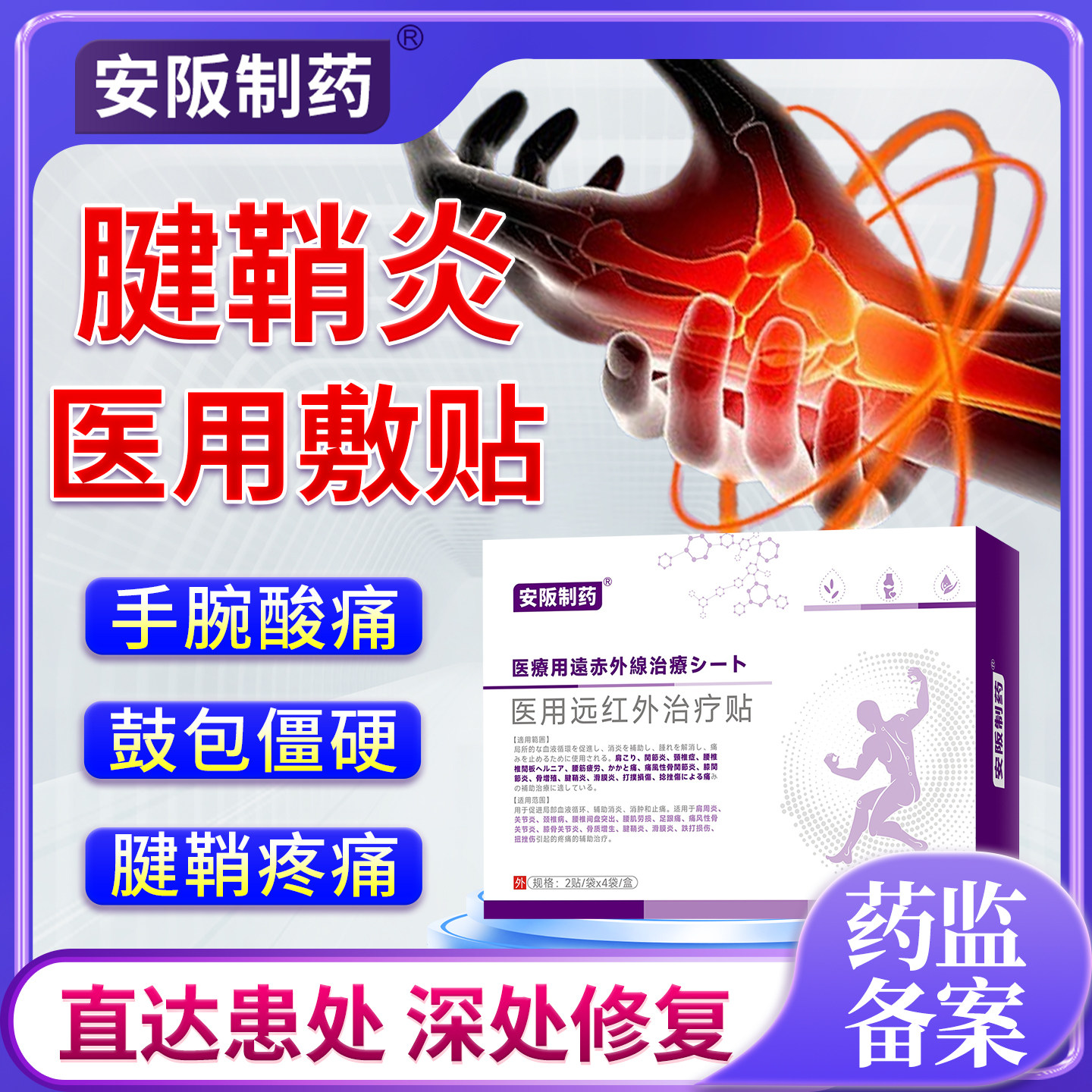 专大拇指腱鞘炎护腕手腕治疗手指关节止疼痛特凝胶效热敷膏药贴ky