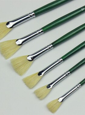水彩水粉油画猪毛扇形画笔绿色杆猪鬃笔底刷6支套装