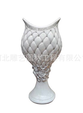 新款白色大号客厅欧式落地镶钻树脂玻璃钢陶瓷花插工艺大花瓶