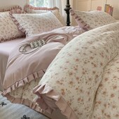 2025春季 针织双层纱四件套公主风花边被套南通床上用品床单三件套