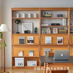 丛山书柜 实木组合书架整墙展示柜落地日式北欧樱桃木书柜