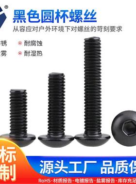 3x3→3x30黑色圆杯螺丝 ISO7380不锈钢圆头 内六角高盐雾防锈螺丝