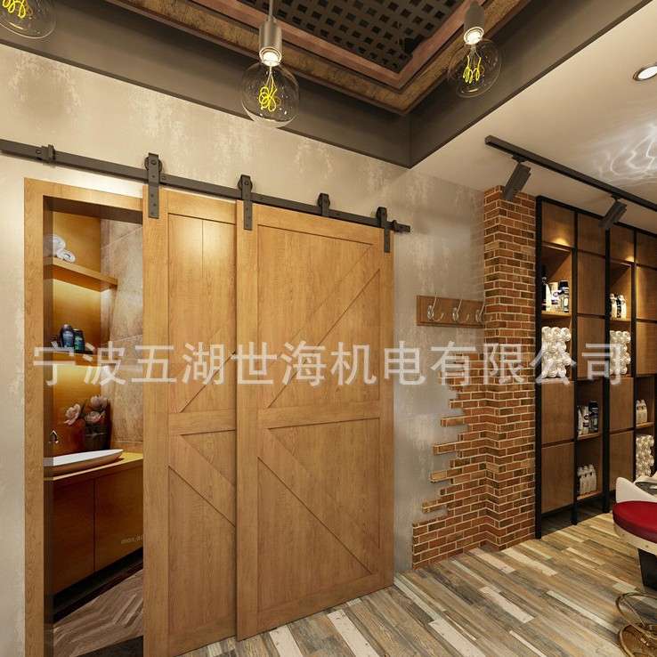 bypass美式谷仓门移门轨道推拉门室内门双排门轨道滑轮实木门导轨