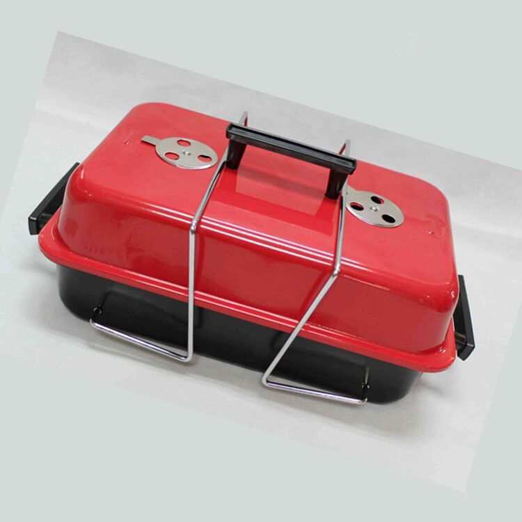 源头厂家BBQ烧烤架便携手提红盖方形烧烤炉欧式木炭汉堡烤肉炉