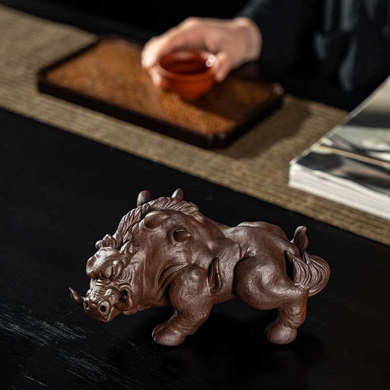 紫砂猪刚鬣茶宠制品摆件高档精品可养家居桌面装饰大号紫砂工艺品