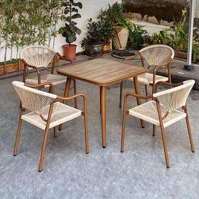 户外咖啡厅庭院编藤桌椅阳台网红酒店复式法式藤编椅室外单人椅子