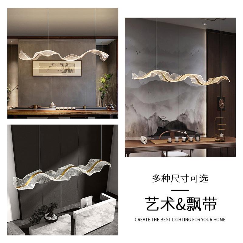 极简后现代亚克力艺术飘带吊灯led餐厅长条波浪形前台吧台创意灯图片