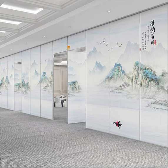 宴会厅活动隔断墙移动隔断中式屏风折叠门吊轨道隔音墙隔断展板