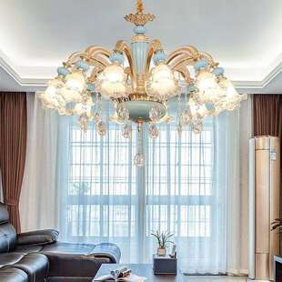 欧式陶瓷吊灯朝下客厅水晶灯餐厅卧室灯具家用复式楼浪漫法式吊灯
