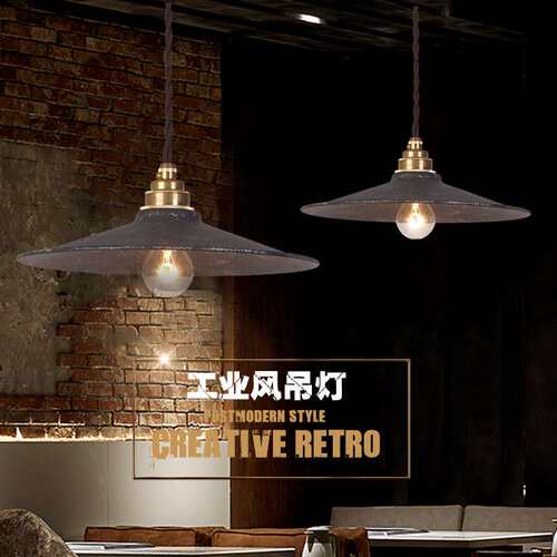 美式复古餐厅吊灯loft纯铜锅盖餐厅酒吧台跨境单头工业风小吊灯