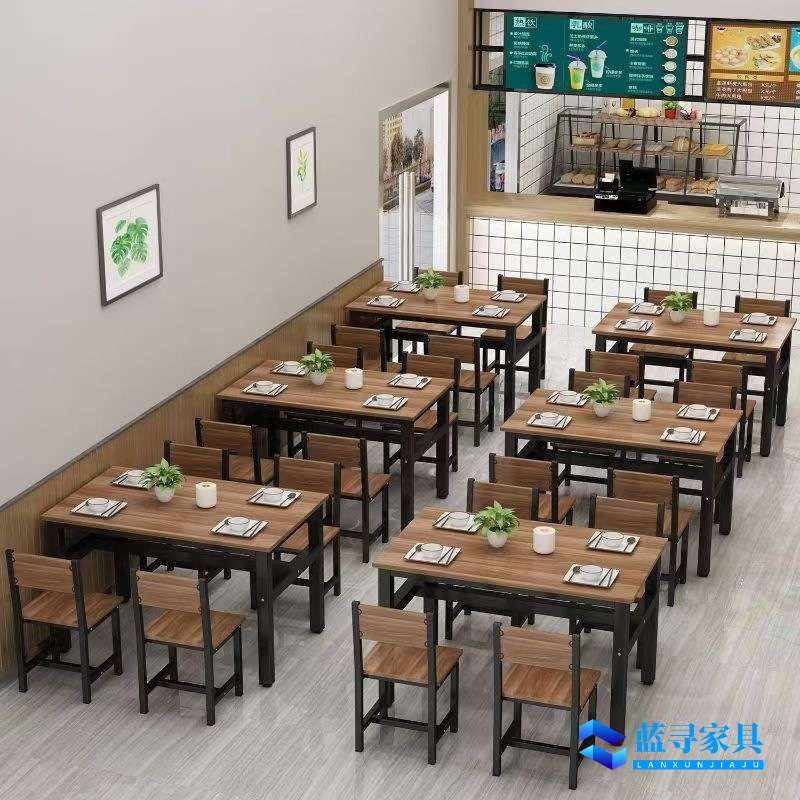 长方形饭店快餐桌椅4人6食堂早餐小吃店餐桌椅组合家用饭桌小户型