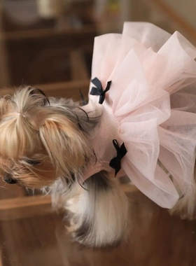 夏季透气网纱蝴蝶结背心公主狗狗蓬蓬纱裙子小型犬马尔济斯约克夏