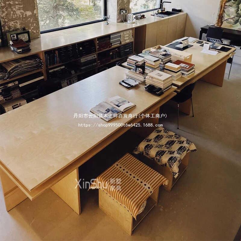 现代桦木办公电脑桌轻奢海洋板工作室洽谈桌长方形桌子设计师书桌