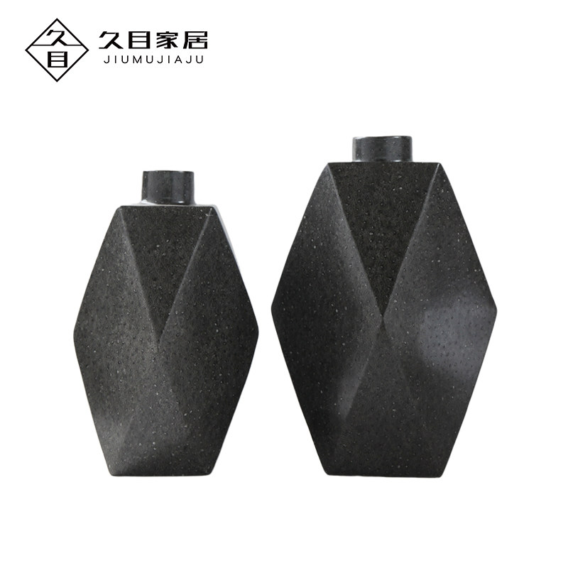 现代简约工艺品菱形几何不规则陶瓷花瓶摆件样板房客厅餐桌装饰品