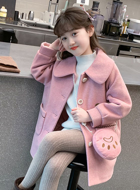 女童呢子外套2024新款儿童中长款加厚毛呢大衣冬装女孩呢子风衣