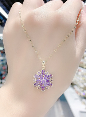 设计感时尚紫色水晶花朵项链2021新款潮气质网红短款锁骨链颈链女