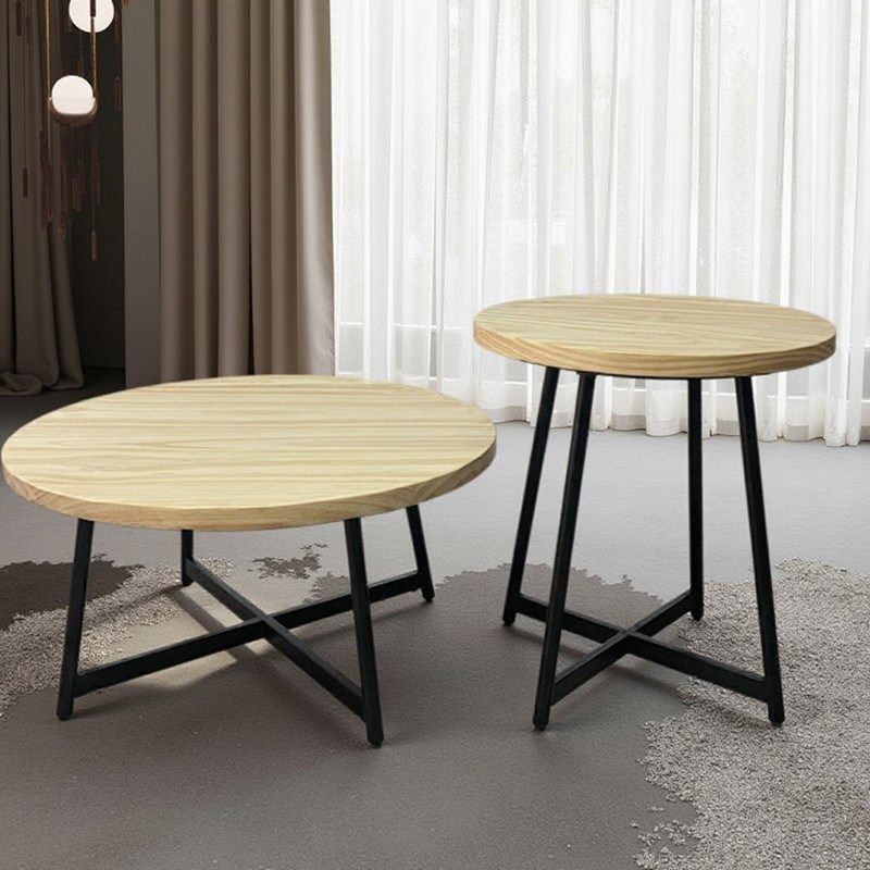 美式乡村复古实木茶几客厅家用小户型圆形茶桌茶台茶几桌咖啡桌