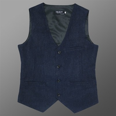 藏蓝黑帮套装内搭款羊毛粗花呢人字纹英式复古工装马甲男坎肩背心