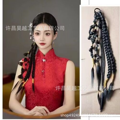 新假发花朵发包扭扭辫麻花辫马尾假发新中式辫子新娘盘发走秀摄影