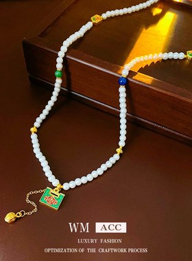 新中式真金电镀方形福锁项链复古气质新款锁骨链轻奢高级感项饰女