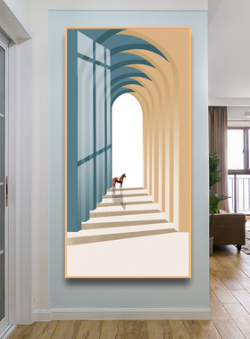 视线延伸晶瓷画现代玄关立体建筑挂画过道油画布装饰画非密度板
