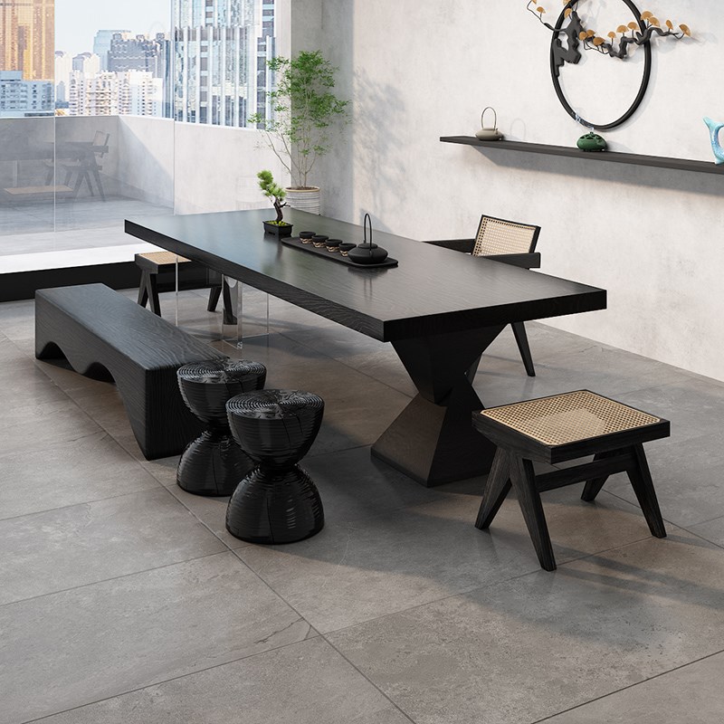 侘寂风创意茶桌椅组合实木大板现代简约客厅办公室茶几泡茶台一体