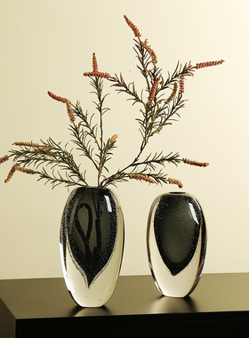 琉璃艺术花瓶轻奢特厚烟灰玻璃摆件现代样板间饰客厅玄关餐桌饰品