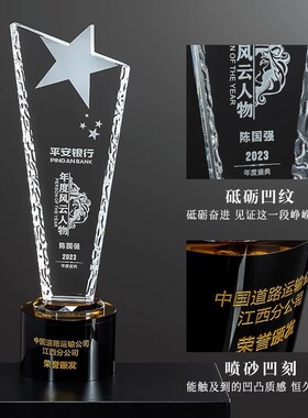 创意水晶奖杯定 制做高档玻璃奖牌纪念奖座员工比赛颁奖刻字制作