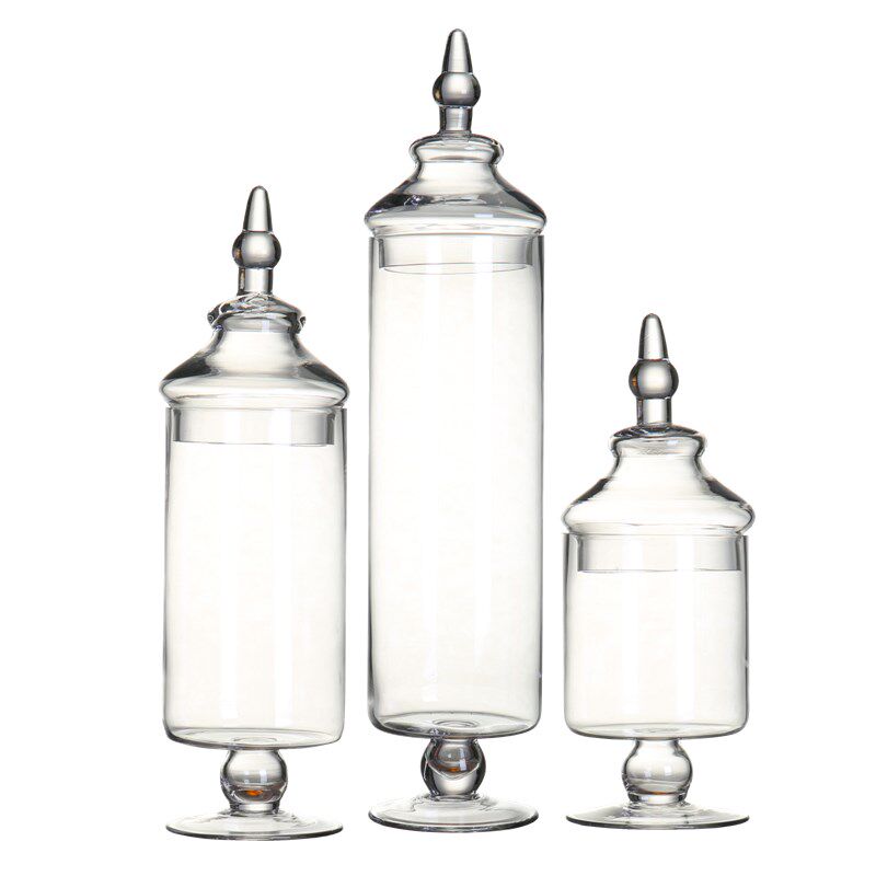 现代简约储物罐带盖高脚直筒玻璃缸婚庆甜品台样板房软装糖果罐