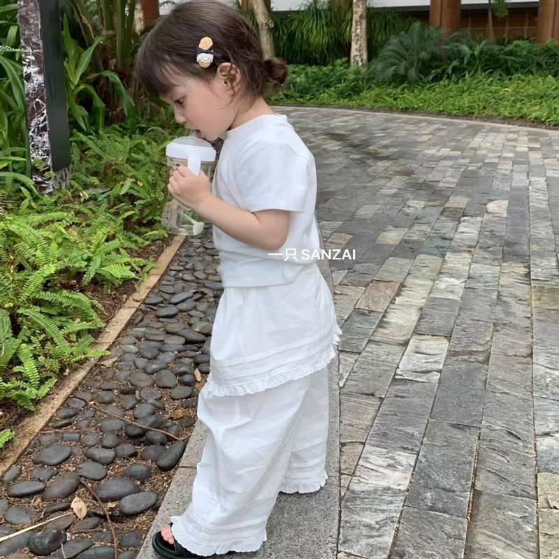 一只叁崽8101# 花边屁帘阔腿裤女童2025春夏新款围裙围摆宽松裙裤