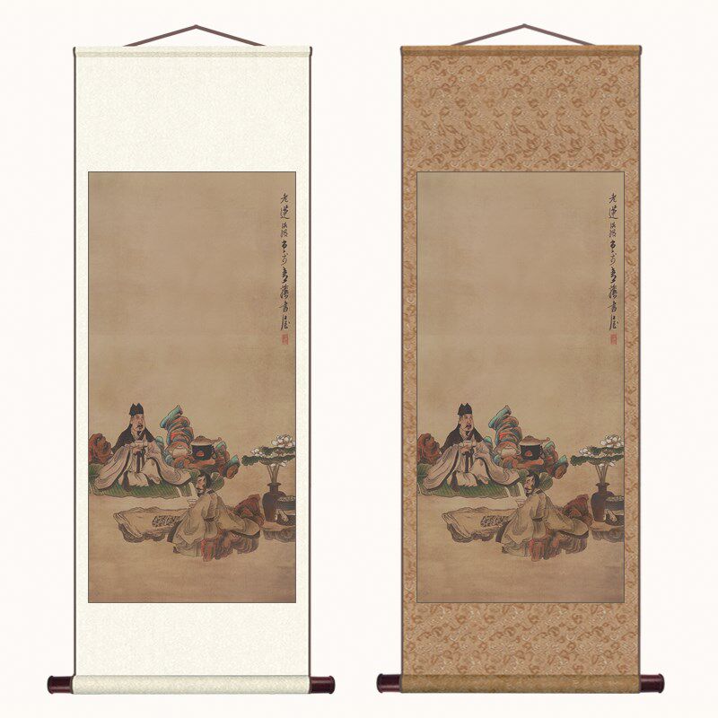 明 陈洪绶 品茶图人物国画礼品微喷复品制卷轴挂画玄关竖版挂轴画