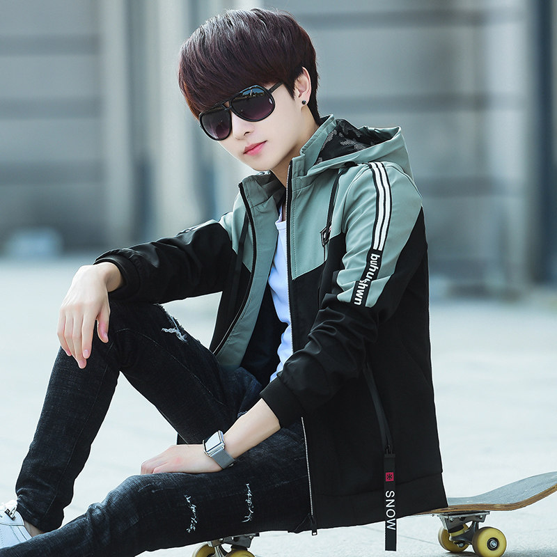 秋季外套男韩版潮流学生修身连帽夹克青少年春秋休闲帅气秋装褂子