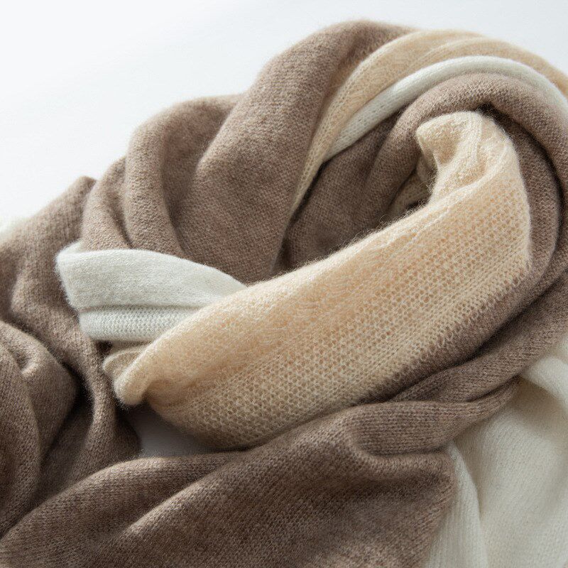 25针织山羊绒围巾女纯色镂空羊绒披肩秋冬季长款羊绒围脖保暖百搭