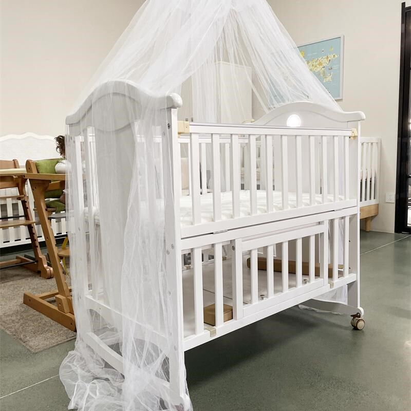 环保实木多功能新生宝宝婴儿床摇篮可拼接送万向轮蚊帐可变书桌