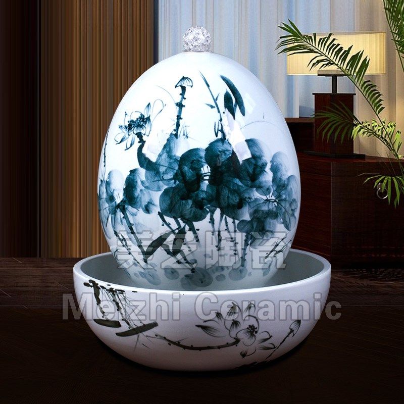 客厅禅意流水摆件循环水系花瓶桌面简约喷泉罐手绘水墨陶瓷加湿器,家居饰品,流水摆件,淘宝优惠券,粉丝福利购,淘宝优惠卷
