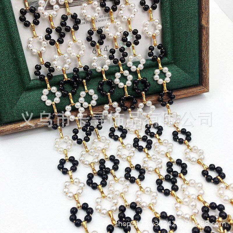 diy配件手工编织白色黑色珍珠圆圈链项链手链材料服装配饰品链条