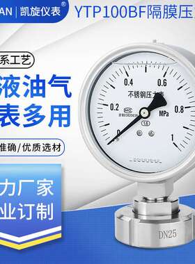 隔膜压力表YTP100BF/MN 卫生型膜片活接螺母式DN25 DN50 SMS38
