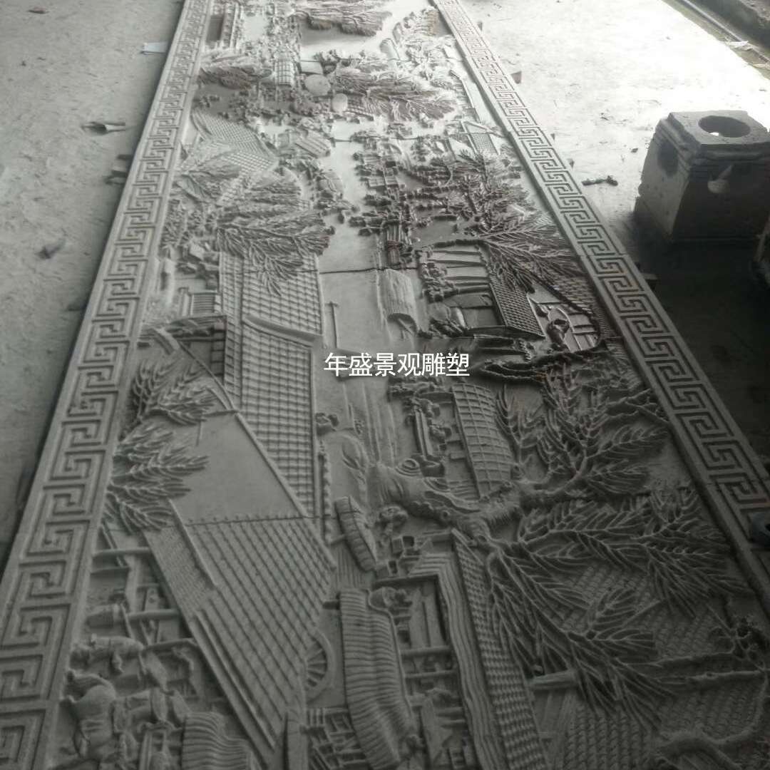 大理石浮雕清明上河图壁画 别墅围墙雕刻 仿古建筑石材立体背景画