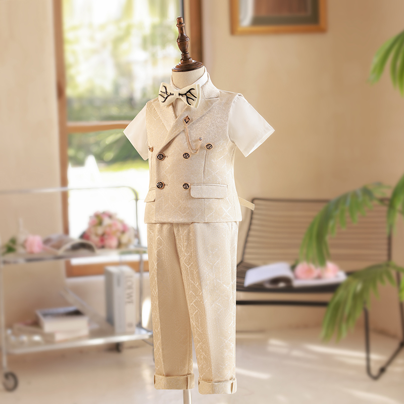 儿童西装套装男童礼服夏季英伦风帅气马甲主持人钢琴演出小西服