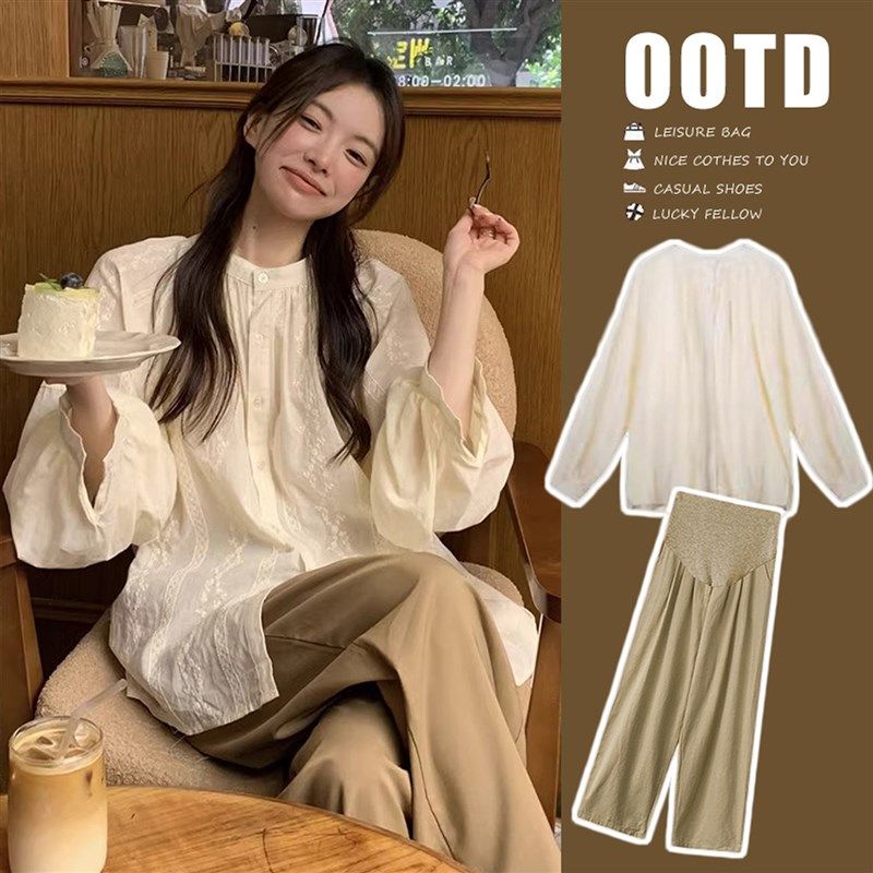 孕妇秋装套装法式复古蕾丝刺绣长袖衬衫上衣托腹阔腿裤春秋两件套,孕妇装/孕产妇用品/营养,套装,淘宝优惠券,粉丝福利购,淘宝优惠卷