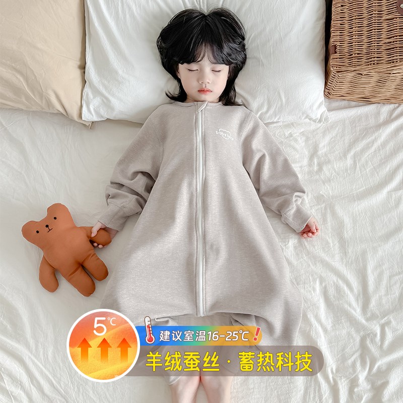 儿童睡袋保暖男童秋冬款德绒婴儿防踢被加绒加厚宝宝连体睡衣宽松