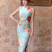 澜竹2025春夏款 显瘦收腰贵气 无袖 新中式 国风改良旗袍年轻气质修身