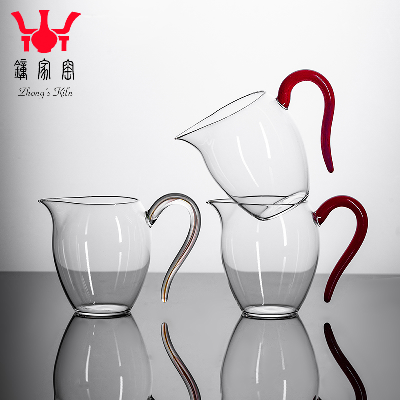 钟家窑玻璃公道杯茶海公道分茶器茶漏套装耐高温玻璃带把手公道杯