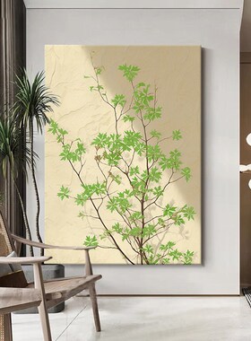 纯手绘油画原木风客厅装饰画极简绿色玄关沙发背景墙大芬村挂画