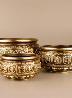 纯铜聚宝盆加厚实心八宝盆招财聚财中式居家客厅店铺柜台摆件