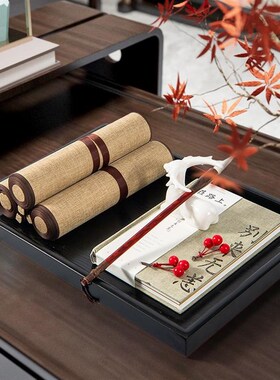 新中式仿古装饰书卷轴假书套装摆件禅意书柜组合样板房间软装饰品