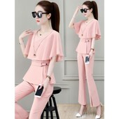 女装 2025今年新款 夏装 早春洋气减龄网红雪纺套装 时尚 小个子两件套