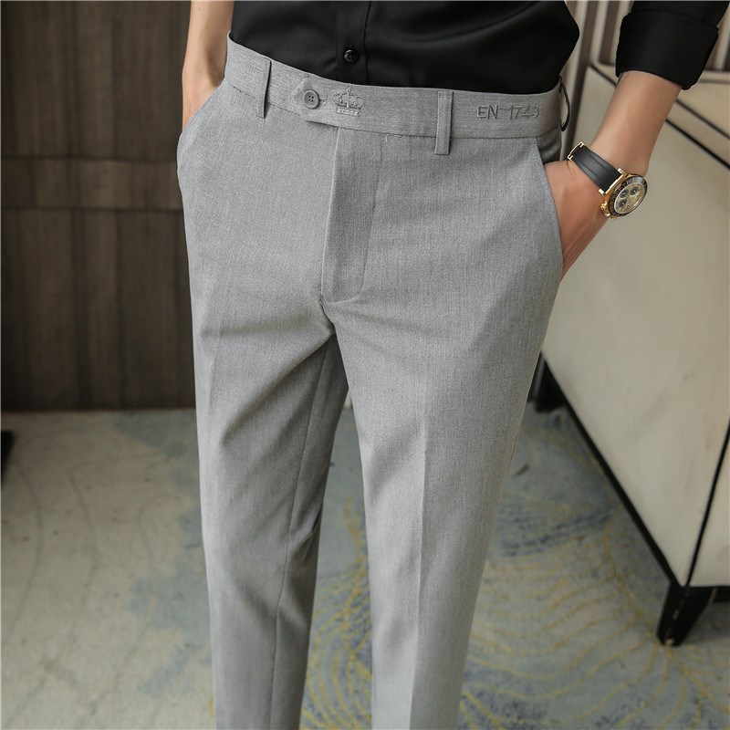 夏季新款英伦西裤装男青年刺绣九分裤韩版修身百搭小脚时尚男裤子